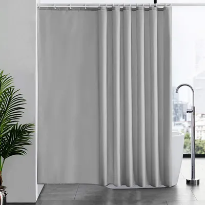 Image de Rideau de douche gris, extra long, rideau de salle de bain résistant à la moisissure pour douche et baignoire, rideau en tissu, antibactérien et imperméable, extra large (244 x 200 cm) avec 16 crochets.