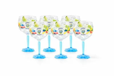Produktbild von Bombay Sapphire Ballon Gläser 6er Set – Bunte Cocktail Gläser mit Muster & eckigem Fuß | Original Gin Tonic Glas