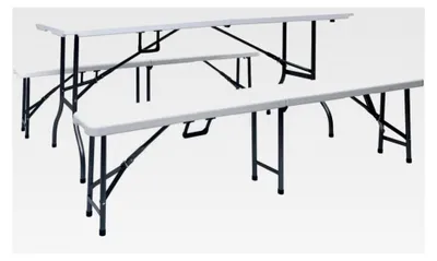 Produktbild von Klappbarer Gartentisch mit 2 Bänken, 180 cm, Stahl und HDPE, Weiß, wetterfest für den Außenbereich