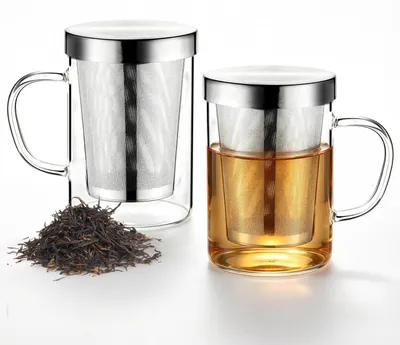 Teetassen mit Sieb, 500 ml, Borosilikatglas, 2 Stück