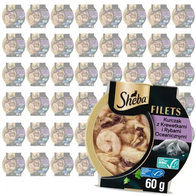 Zdjęcie produktu dla Sheba Filets 48x60g Mokra Karma Dla Kota Z Kurczakiem Rybami Oceanicznymi I Krewetkami W Sosie