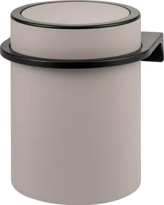 Produktbild von bremermann runder Kosmetikeimer SAVONA mit gummierter soft-touch Oberfläche inkl. Wandhalterung zum Kleben oder Bohren mit Schwingdeckel & EVA Pads gegen Kratzer, Abfalleimer für Gäste-WC und Badezimmer aus Kunststoff, 5,5 Liter Fassungsvermögen, taupe