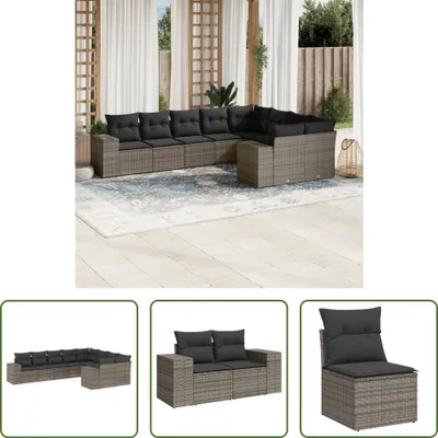 Produktbild von The Living Store 9-tlg. Garten-Sofagarnitur mit Kissen Grau Poly Rattan