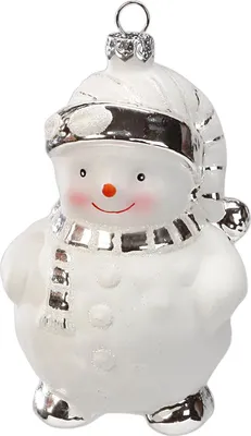Produktbild von Christbaumschmuck Glas Schneemann mit Mütze 11cm weiß / silber