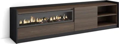 Produktbild von TV-Schrank, Lowboard, 207x37x50cm, Für TV-Geräte bis zu 80", Elektrokamin., Dunkler Eiche und Schwarz