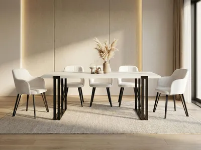 Produktbild von Ausziehbarer Esstisch - Großer Tisch im Loft-Stil mit Schwarze Metallbeinen 140 bis 240 cm - Industrietisch für das Wohnzimmer - Spacesaver - Weiß - 140 x 80 cm