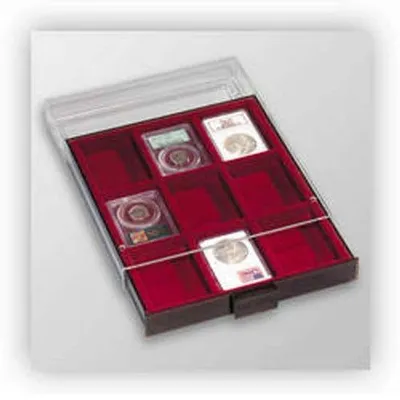Produktbild von Münzbox 9 eckige Fächer für US-Münzkapseln, rauchfarben