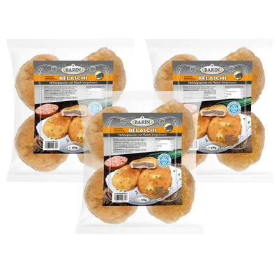 Produktbild von BARIN Set 3x BELASCHI Hefeteigtaschen mit Fleisch 1425g Handgefertigte Teigtaschen Goldbraun Gebraten mit Zartem Schweinehackfleisch und Zwiebeln