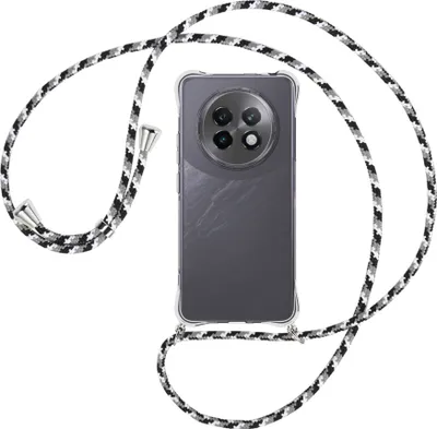 Produktbild von Handykette Backcover-Schutzhülle mit Band (Metall silberfarben) für Realme 13 Plus 5G - schwarz/grau/weiß
