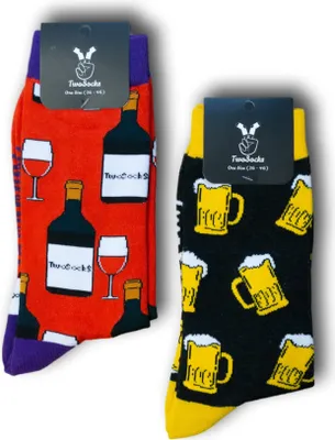 Produktbild von TwoSocks lustige Socken 2er-Set - Bier Socken Wein Socken Geschenk Studium, Einheitsgröße Größe 36-45
