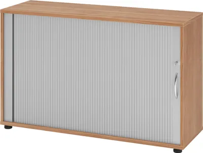 Produktbild von bümö Rollladenschrank office - 2 Ordnerhöhen - Nachbildung: Nussbaum/Silber, Griff: Bogengriff (Metall)