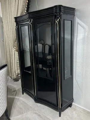 Prunkvolle Luxus Barock Vitrine Schwarz Gold