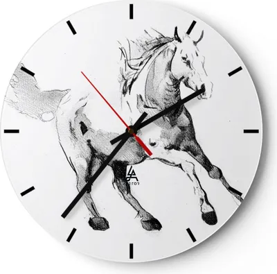 Produktbild von Wanduhr - Rund - Glasuhr - Pferd Galopp Tier - 40x40cm - Schleichendes Uhrwerk - Lautlos - zum Aufhängen bereit - Dekoration Modern - Wanddekoration aus Glas - C3AR40x40-5117