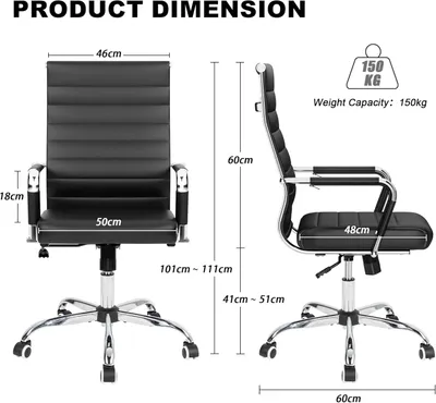 Imagen del producto de Silla de oficina - Silla de escritorio ergonómica - Respaldo en forma de S - Altura ajustable - Cuero sintético