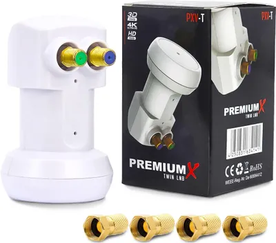 Produktbild von PremiumX PXV-T Twin LNB SAT für 2 Teilnehmer DVB-S2 HD 4K inkl. 4x F-Stecker