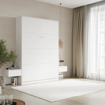 Produktbild von SMARTBett Set 140-Schrankbett Vertikal CLASSIC mit 2 Nachtkonsolen Weiss