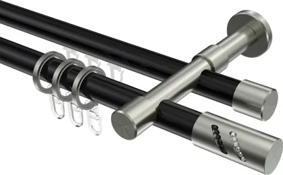 Produktbild von Interdeco Rundrohr-Innenlaufstange / Gardinenstange (Kombination) Schwarz / Edelstahl-Optik, Typ Prestige Zoena (Glitzerzylinder), 20 mm Ø 2-läufig, 200 cm