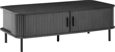 Zdjęcie produktu dla BELIANI Stolik kawowy czarny MDF metalowe nóżki retro drzwi przesuwne salon
