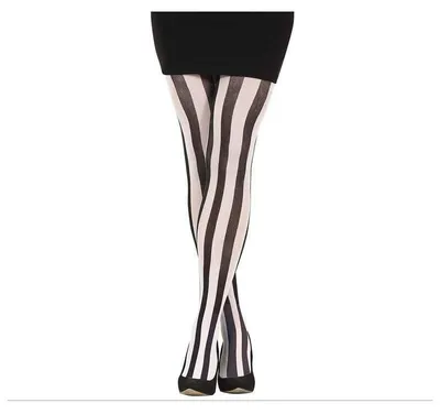 Produktbild von Halloween-Strumpfhose mit vertikalen Streifen in Schwarz und Weiß