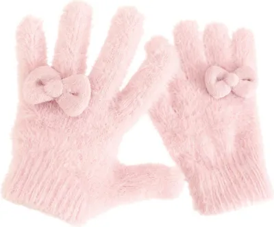 Produktbild von Flauschige Damen-Thermohandschuhe, dicke, flauschige Handschuhe mit Schleifen, Winterplüschhandschuhe für kaltes Wetter, Sport, Autofahren, Weihnachtsgeschenk