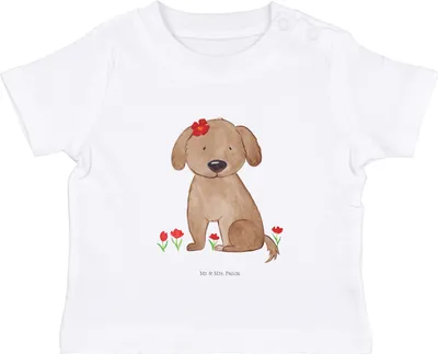 Produktbild von Mr. & Mrs. Panda  T-Shirt Hund Dame 12. - 18. Monat - Weiß - Geschenk, Baby Jerseyshirt, Hunde, Shirt, Organic, Hundebesitzer, Liebe, Babyshirt, Hundeglück, Sprüche