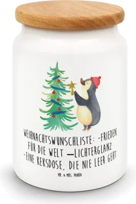 Produktbild von Mr. & Mrs. Panda behälter Pinguin Weihnachtsbaum - Weiß - Geschenk, Weihnachten, Winter, Kaffeedose, Keksdose, Frischhaltedose, gebäckdose, zuckerdose