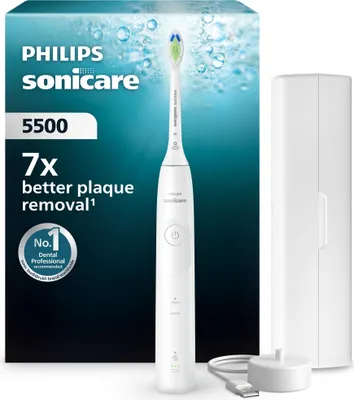 Produktbild von Philips Sonicare 5500 elektrische Zahnbürste, Schallzahnbürste mit 2 Putzmodi, Andruckkontrolle, EasyStart, SmarTimer und BrushPacer, Weiß, Modell HX7110/02 [Neue Technologie]