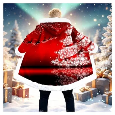 Produktbild von Herren Weihnachts Hoodie Warm Longstrickjacke mit Kapuze und Weihnachtsmotiv