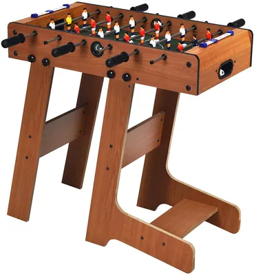 Produktbild von Kickertisch klappbar, Tischkicker inkl. 2 Bällen und 18 Spielfiguren, Stabiler Fußballtisch aus Holz, Fußball-Spieltisch für Kinder und Erwachsene, für Spielzimmer, Partys, Holzfarbe