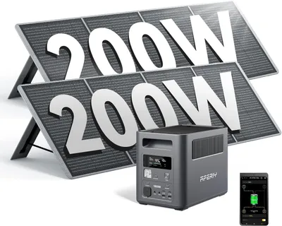 Produktbild von AFERIY 1800W Solargenerator 1024Wh LiFePO4 + 2x 200W Solarpanel Set