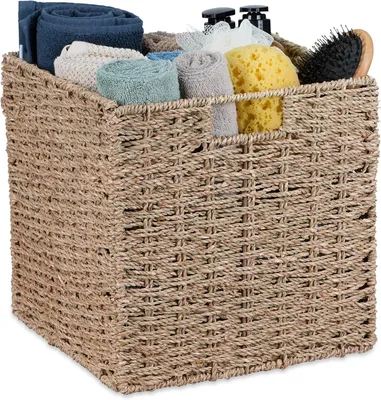 Produktbild von Aufbewahrungskorb aus Seegras, Flechtmuster, Badezimmerkorb, HxBxT: 31 x 21 x 15 cm, Natur
