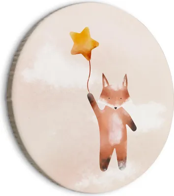Produktbild von Runde Bilder 80x80 cm Kinderzimmer Leinwandbild 1 tlg Kunstdruck modern Wandbilder XXL Wanddekoration Design Wand Bild Fuchs Tiere Sterne für Kinder e-A-10051-bc-a