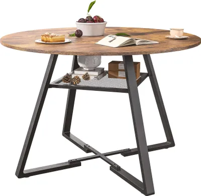 Produktbild von ProximaX Runder Esstisch für 4 -6Personen, Ø120 Küchentisch im Industriestil mit Stahlbeinen, für Esszimmer, Küche, Homeoffice, Eiche