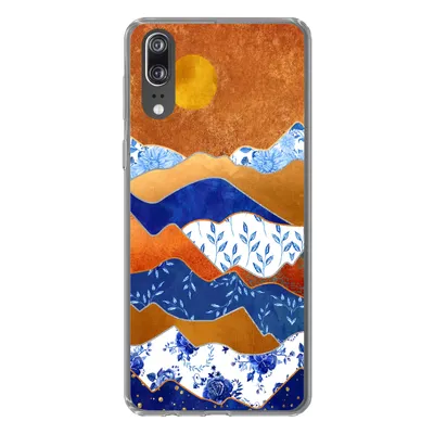 Produktbild von MuchoWow® Handyhülle Schutzhülle Hülle für Huawei P20 Delfter Blau - Gold - Blumen Silikon Softcase Handy Hülle - Hardcover