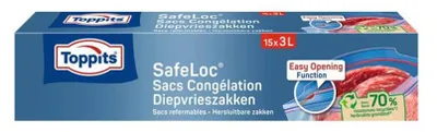 Obrázek produktu pro Sáčky Toppits Safeloc Zip do mrazničky 3L 15 kusů