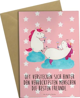 Produktbild von Mr. & Mrs. Panda Grußkarte Einhorn Sekt - Rot Pastell - Geschenk, vatertagskarte, weihnachtskarten, Einhörner, Unicorn, Spaß, BFF, einladungskarten, Freundin, Grußkarten
