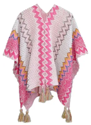 Produktbild von Damen Poncho bunte Streifen Fledermausärmel Wickeltuch offene Vorderseite Hellrosa Einheitsgröße