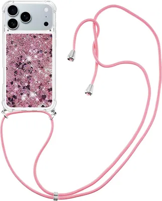 Produktbild von iPhone 18 Pro / 17 Pro Hülle - Coverup Liquid Glitzer Back Cover mit Handykette - Roségold
