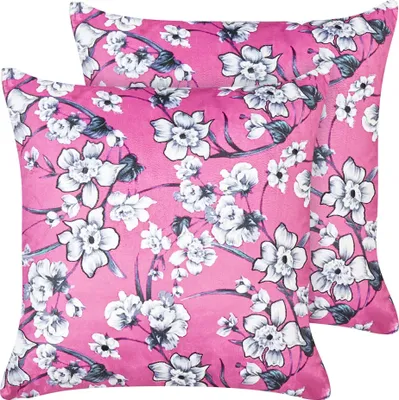 Obrázok produktu pre BELIANI Sada 2 dekoratívnych vankúšov ružová zamat 45 x 45 cm kvetinový vzor štvorcový tvar moderný štýl doplnky