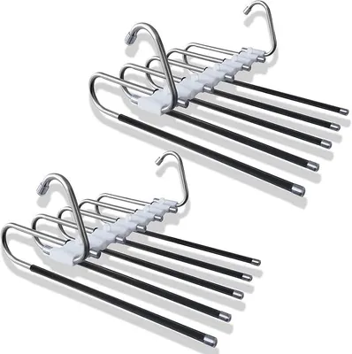 Produktbild von PolkaHome® Set von 2 5-in-1 Hosenbügel, Platzsparende Klappbare Kleiderbügel, Multifunktionale Hosenhänger für Hosen, Schals, Jeans,