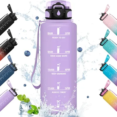 Produktbild von Lekfreie 1,5l Wasserflasche mit Strohhalm für Schule, Sport und Outdoor-Aktivitäten