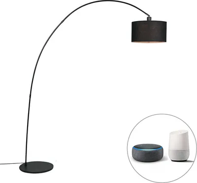 Produktbild von QAZQA - Modern Intelligente moderne Bogenlampe schwarz inkl. A60 Wifi - Vinossa Dimmer I Dimmbar I Wohnzimmer - Stahl Länglich - LED geeignet E27