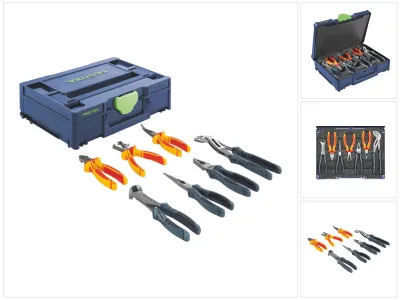 A set of tools and their storage case are displayed on a white background.