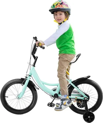 Imagen del producto de Bicicleta infantil de 16 pulgadas, con altura ajustable, ideal para niños y niñas de 4 a 6 años, con ruedines y sistema de frenado dual