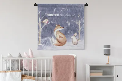 Produktbild von MuchoWow® Wandteppich Wandbehang Winter - Schnee - Fuchs 90x90 cm Tapisserie Dekoration Wandtuch - Wandaufhänger