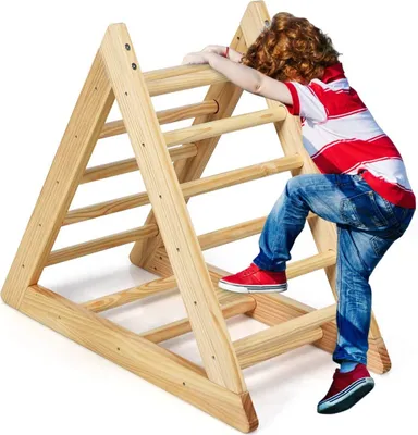 Produktbild von COSTWAY Kletterdreieck aus Holz, Klettergeruest fuer Kleinkinder ab 3 Jahren, zur Entwicklung grobmotorischer Faehigkeiten, Natur