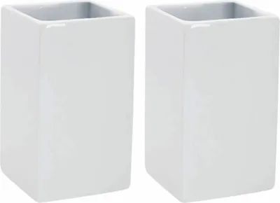 Produktbild von Spirella Zahnputzbecher Zahnbürstenhalter "Quadro", weiß, Porzellan - 2er Set