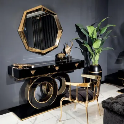Produktbild von Kommode mit Spiegel  Schminkhocker Schlafzimmer Design Holz Modern Lux Neu