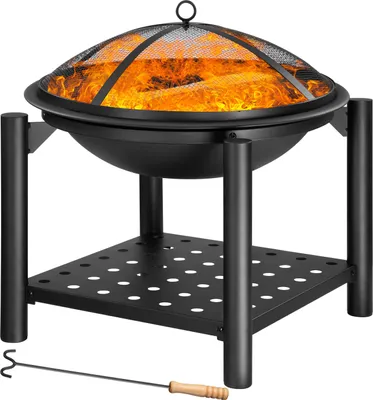 Immagine prodotto di Deuba Braciere Rotondo Ø 55cm Attizzatoio Parascintille Ripiano Portaoggetti Camino Giardino Stufa