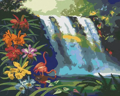 Produktbild von Zuty - Malen nach Zahlen - FLAMINGO AM WASSERFALL (D. RUSTY RUST), 40x50 cm, mit Keilrahmen (bereits gespannt)